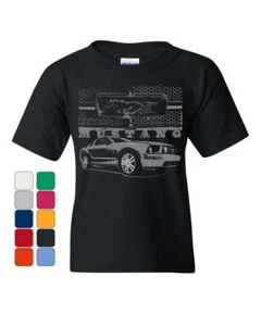Ford Honeycomb Grille Youth T-Shirt Mustang Silhouette US Muscle Car Kids Tee - Picture 1 of 6
