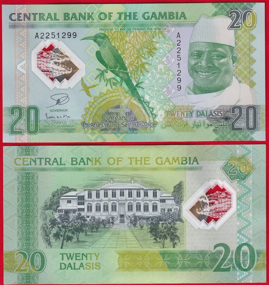 Gambia 20 dalasis 2014 P-30 "20 years of Progress" Polymer UNC - Image 1 of 1