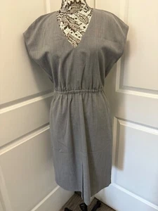 J. Crew Cap Sleeve Gray Pinstripe Wool Dress Elastic Waist Size 10 Career Office - Picture 1 of 6