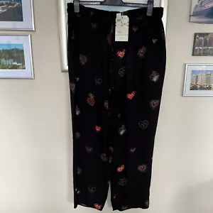 BNWT Ladies ANTHROPOLOGIE FARM Black Loose Trousers with Hearts Size XL CG P16  - Picture 1 of 13