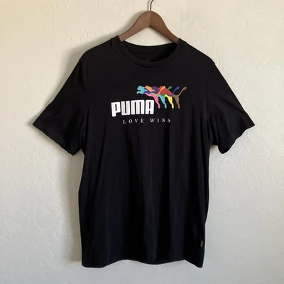 Puma T Shirt Womens L Black Pride Top Love Wins Rainbow Short Sleeve Crewneck - Image 1 of 4
