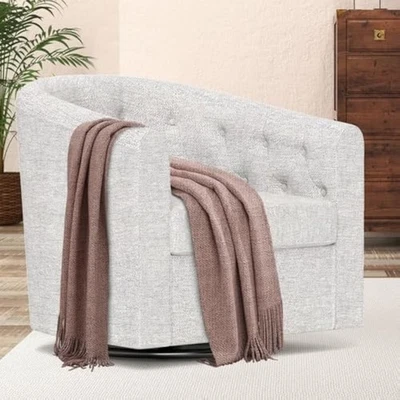 Swivel accent chair for living room, comfy fabric round swivel barrel  - Image 1 of 4