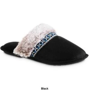 Isotoner Large 7.5-8 Microsuede Faux Suede Aria Clog Slide On Slippers in Black - Picture 1 of 3