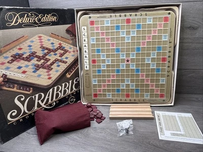 Vintage Scrabble Deluxe Edition Milton Bradley 1989 Crossword Word Game Complete - Image 1 of 4
