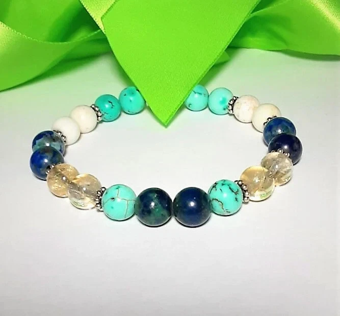 Бирюза, хризоколла, цитрин, хоулит натуральный камень браслет моды повседневный - Изображение 1 из 1