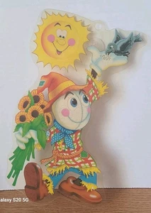 Vtg 1994 Color Clings Scarecrow Sunflowers Fall Window Decor Sun Catcher Plastic - Picture 1 of 5