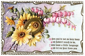 Antique Embossed Flowers Horseshoe Greeting Postcard Early 1900s 0552 - Picture 1 of 2