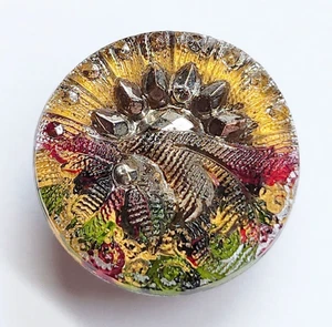 Antique Victorian Sunrise Lacy Glass Button ~ Pictorial Pattern 004 ~ 9/16" 14mm - Picture 1 of 6