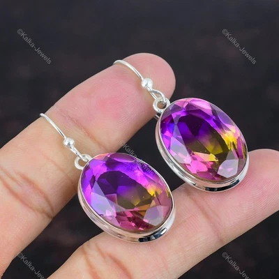 多面紫水晶耳环 925 纯银耳环 手工制作 宝石首饰 — 第 1/4 张图片