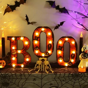 8.5 Inch Boo Sign LED Marquee Light Up Halloween Mantel Indoor Decor - Picture 1 of 6
