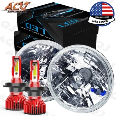 For Chevrolet Vega 1971-1975 Pair 7 inch Round LED Headlights High Low — 第 1/4 张图片