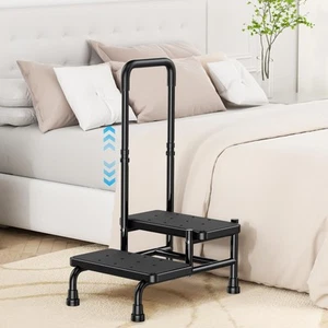 2 Step Stool with Handle for Elderly, Heavy Duty Step Stool with Adjustable H... - Picture 1 of 7