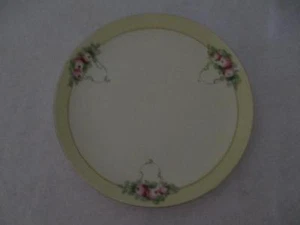 Plato de pan de nipón pintado a mano banda blanca amarilla rosa ramo borde dorado - Imagen 1 de 5
