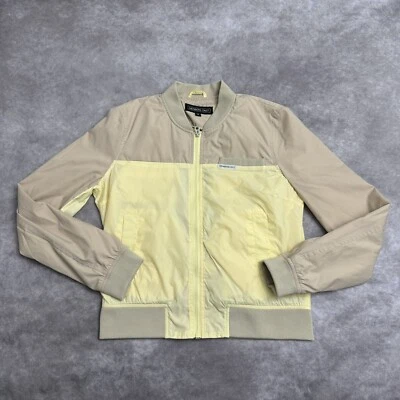 Jaqueta feminina Members Only tamanho médio marrom amarelo bombardeiro zíper completo corta-vento - Imagem 1 de 4