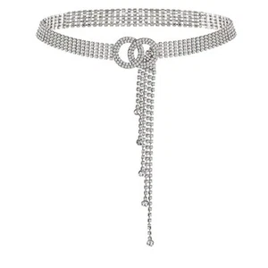 Abito donna strass cintura vita glitter catena cristallo fascia vita jeans - Foto 1 di 9