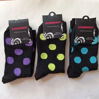 3 PARES CALCETINES LUNARES NOVEDAD DAMAS *NUEVOS CON ETIQUETAS * LILA/AMARILLO/AZUL * ¡DIVERTIDOS Y LINDOS! Foto 1 de 3