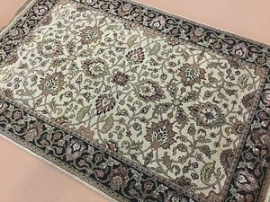 4 Fuß,1 Zoll x 6 Fuß,0 Zoll Beige Schwarz Blumen Agra Orientteppich Handgeknüpft Wolle - Bild 1 von 12