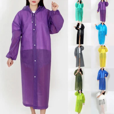 Womens Men Waterproof Raincoat Rain Coat Hooded Jacket Poncho Rainwear Camping - Image 1 of 4