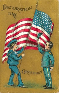 Decoration Day Greetings Flag Two Boys in Military Uniforms Patriotic Cancel '09 - Picture 1 of 2