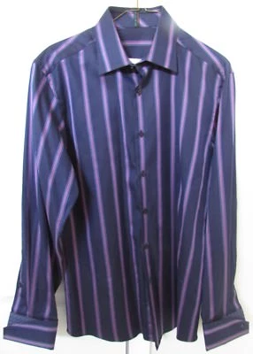 Camisa Ben Sherman Soho Para Hombres Manga Larga 15.5 34/35 Rayas Púrpura Gran Forma Fr Foto 1 de 4