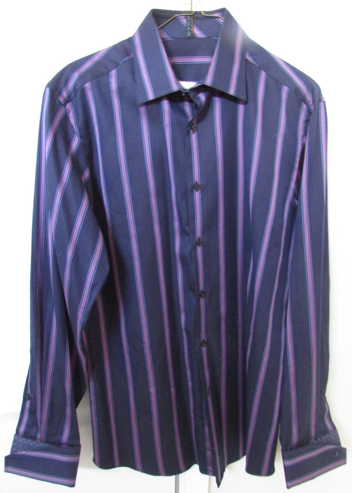 Camisa Ben Sherman Soho Para Hombres Manga Larga 15.5 34/35 Rayas Púrpura Gran Forma Fr Foto 1 de 4