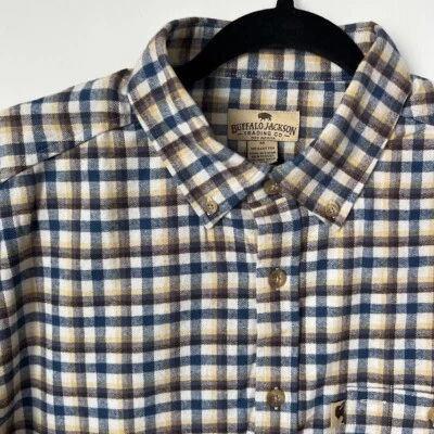 Mens Plaid Corduroy Shirt | Buffalo Jackson Size M New Blue Yellow Brown - Image 1 of 4