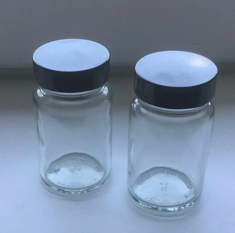10 x 60ml EMPTY GLASS MAYBERRY JARS ROUND BOTTLES BLACK LIDS STORAGE 2oz - Image 1 of 1