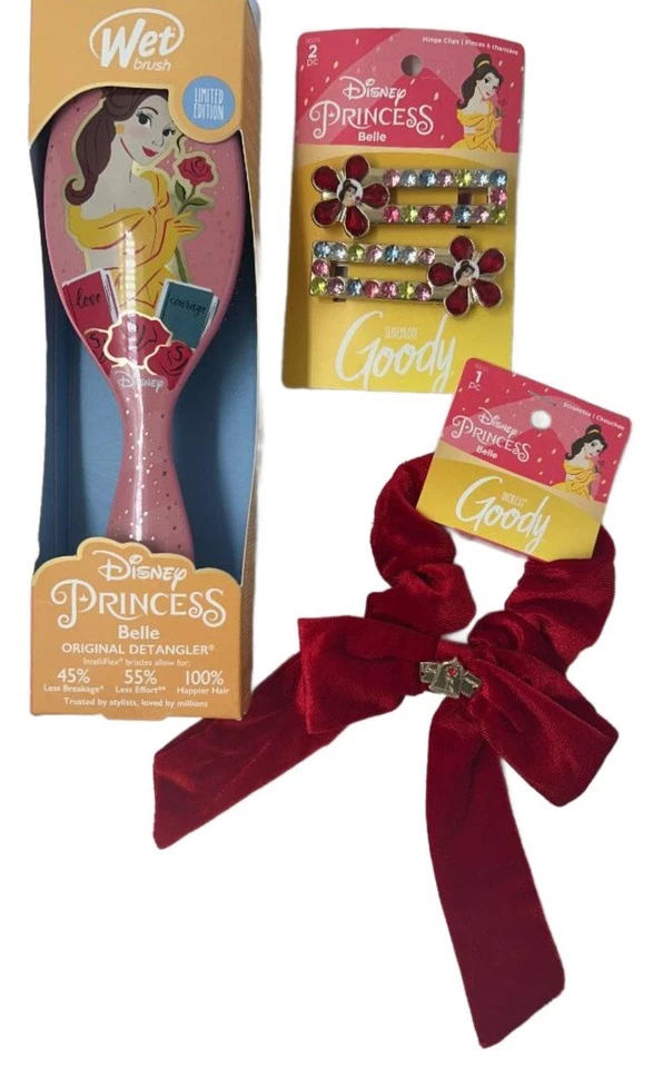 #Disney La Bella y la Bestia Princesa Bella Cepillo Húmedo, Pinzas para el Cabello y Conjunto Scrunchie Foto 1 de 1