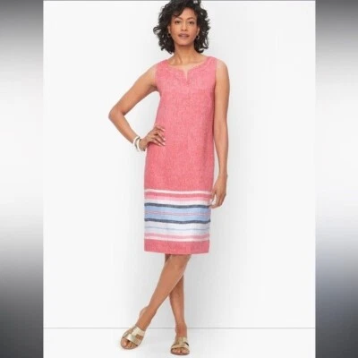 Vestido Talbots couro vermelho linho listrado bainha tamanho 10 - Imagem 1 de 3