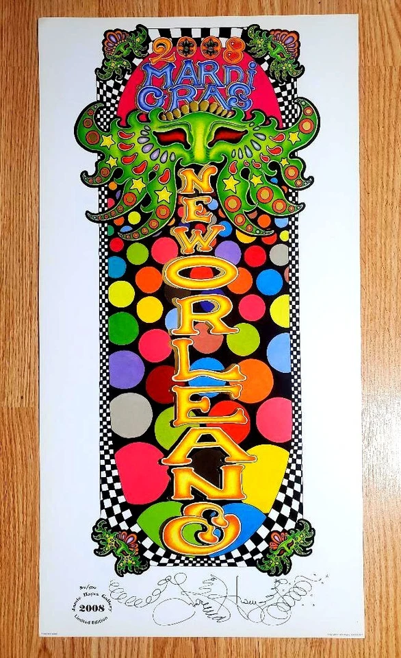 MARDI GRAS 2008, художник из Нового Орлеана Джейми Хейс, «Маска», 14 x 27 дюймов подписанный - Изображение 1 из 1