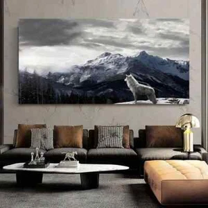 Snow Mountain Wolf Poster Wall Art Picture Canvas Painting Home Decor Wall Mural - Picture 1 of 6