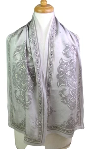 11,5"x53" Vintage Oscar de la Renta GRAU BLUMEN GEOMETRISCH 100 % SEIDE HALSTUCH SCHAL (A33 - Bild 1 von 9