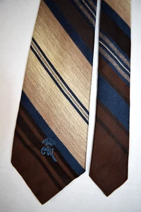 Neck Tie VTG 50s Countess Mara Textured Browns Ivory Blue Stripe Tie 56" x 3.75" - Picture 1 of 7