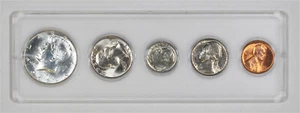 1966 U.S. 1C, 5C, 10C, 25C, & 50C UNC 5 Coin Year Set in Plastic Holder - Picture 1 of 2