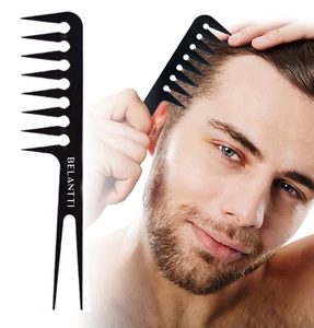 Wide-Tooth Hair Comb 2-in-1 for Men Head Texturising Texture Comb - Black - Picture 1 of 14