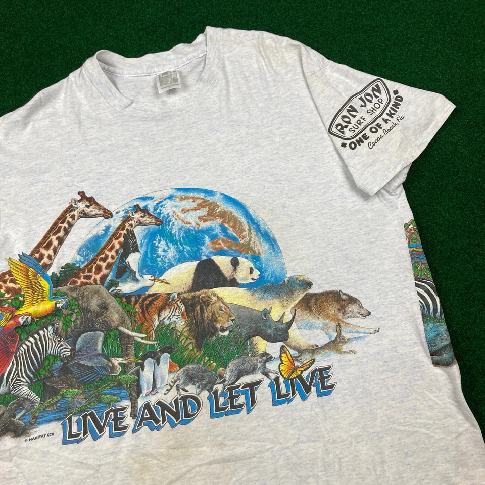 Camisa De Colección Habitat Live And Let Live Para Hombres XL Blanca Estampado Envolvente Camiseta Años 90 Foto 1 de 4