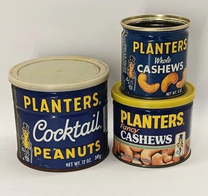 Vintage Planters Cocktail Peanuts Fancy and Whole Cashews Nut Cans Tins - Picture 1 of 8