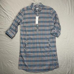 NEU Southern Tide Hemdblusenkleid M kariert Langarm Kragen Rollriegel 1/2 Knopf - Bild 1 von 12