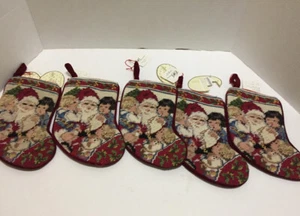 VTG STYLE NEEDLEPOINT WOOL VELVET CHRISTMAS STOCKING KIDS SANTA CLAUS 5 NEW - Picture 1 of 4