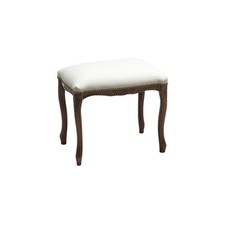 SGABELLO POUF IN LEGNO NOCE, IMBOTTITO ECOPELLE BEIGE