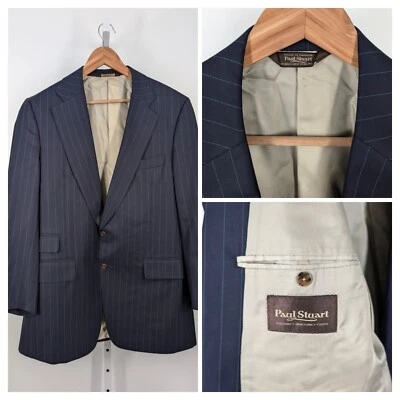 Paul Stuart Blue Pinstripe 4 Pocket Edward Blazer Jacket 42" Wool Cashmere - Image 1 of 4