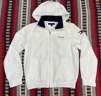 Tommy Hilfiger Jacket Womens Sz S Pack Away Hood Full Zip White Block Logo - Image 1 of 4