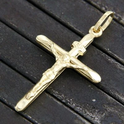 Colgante Cruz Crucifijo Jesucristo Oro Amarillo Real 18k Dije Italiano para Hombre Foto 1 de 4