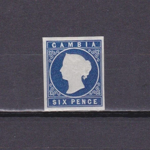 GAMBIA 1869, SG# 3, CV £550, Imperf, No wmk, 6d blue, QV, signed, MH Cover