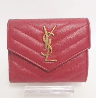Auténtica Cartera Compacta YSL Saint Laurent Cuero Punto en V Triple Pliegue #32794 Foto 1 de 4
