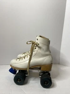 Vtg NORELE Roller Skates Size 6 / A.Z.F. Speed Wheels White Leather-Nike Inserts - Picture 1 of 16