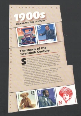 5 Unused US Postage 32 Cent Stamps 1900s Celebrate Century MODEL T FORD TeddyBea - Image 1 of 4