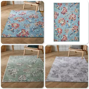 D&D Washable Rug Floor Mat Non-Slip Keats Floral 120x180cm Blue Green or Grey - Picture 1 of 19