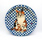 Vintage Potpourri Press 1992 Farmhouse Cat Tabby Gingham Check Tin Tray Picnic