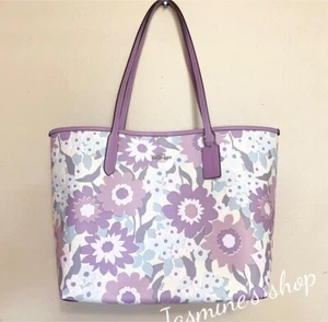 NWT COACH City Tote Bag With Floral Print CBG78 Ivory/Purple Multi - Picture 1 of 13